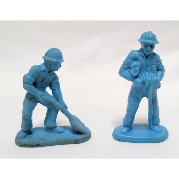 Lot of 2 Vintage Blue Hard Plastic Construction Worker Figures - Picture 1 of 6